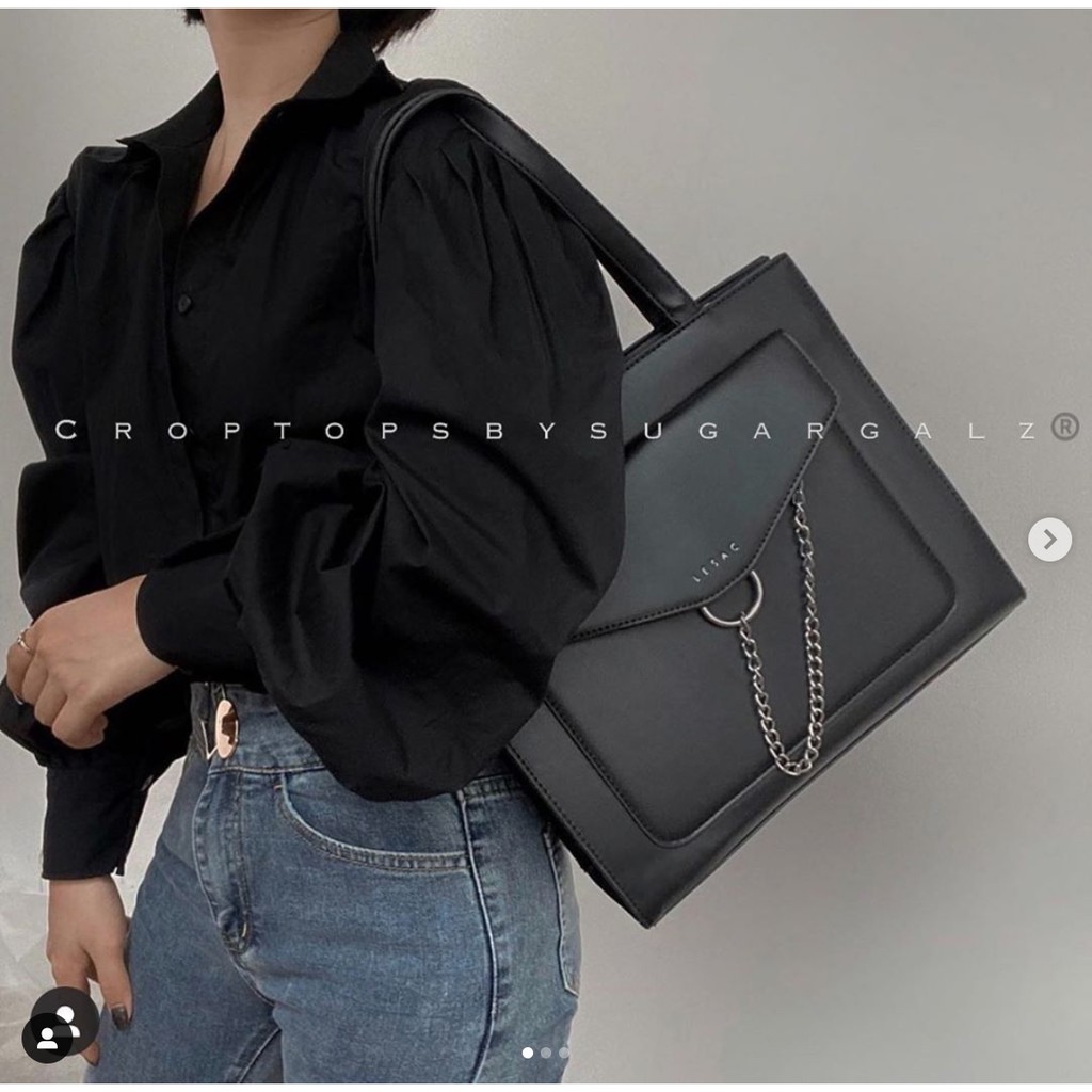 Áo croptop sơ mi tay phồng cổ V sâu chất thô chun - Sugargalz thiết kế