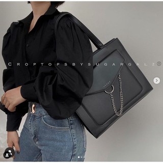 [ẢNH THẬT] Áo croptop sơ mi tay phồng cổ V sâu chất thô chun - Sugargalz thiết kế