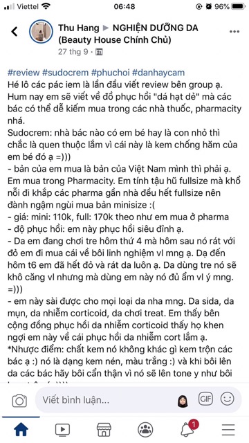 [Pharmacist Thao] Kem ĐA NĂNG Sudocrem & Lucas Papaw 25g-75g (kèm review)