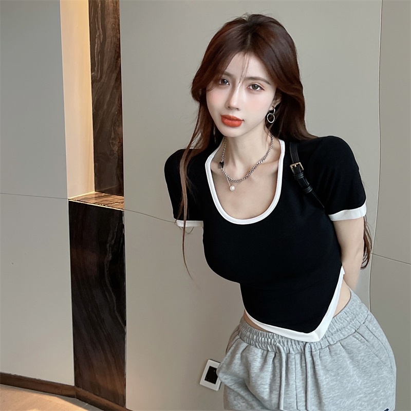 Cocory vn Áo Croptop Dệt Kim Tay Ngắn Dáng Ôm Thời Trang Mùa Hè Quyến Rũ Cho Nữ