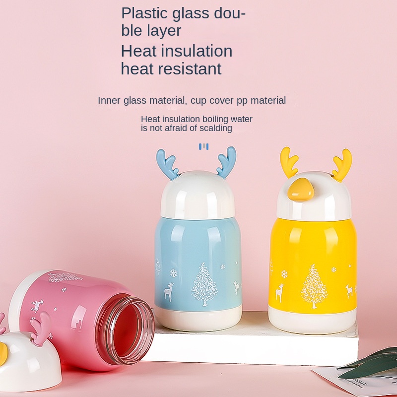 Bình Nước Thủy Tinh 380ml Họa Tiết Giáng Sinh Dễ Thương Cho Bé