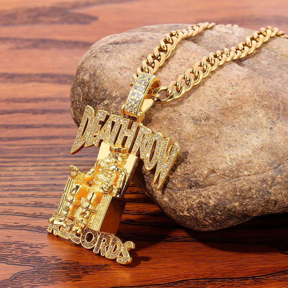 Vòng cổ Đính Đá Zircon Màu Vàng/Bạc Phong Cách Hip Hop Hình Đĩa Than Dành Cho Nam Và Nữ