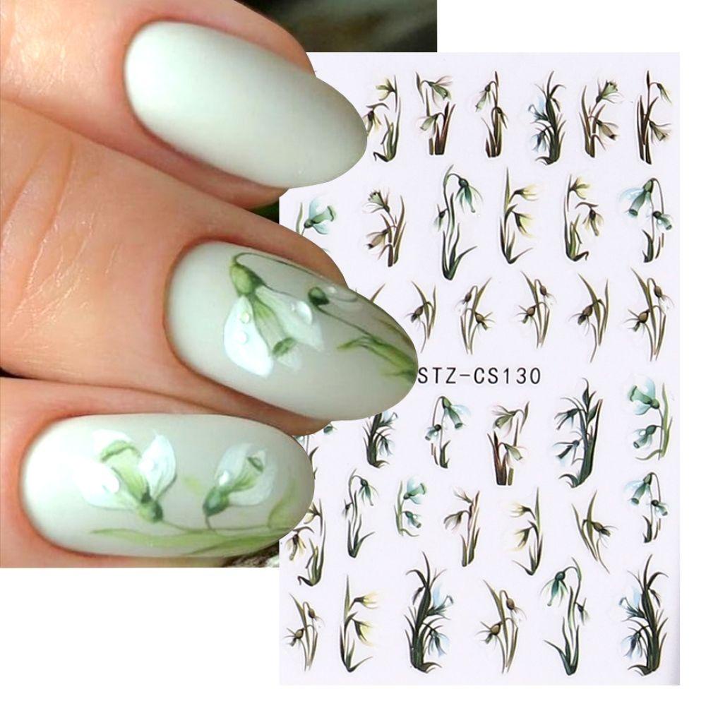 Miếng Dán Trang Trí Móng Tay Màu Trắng Xanh Lá Kiểu Pháp Dễ Thương