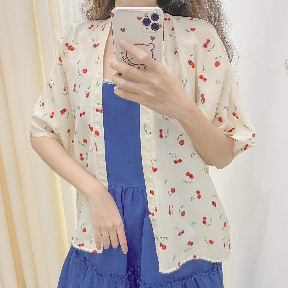 [Mã WABRLOW5 giảm 15% đơn 300K] Sumire Store Áo kimono Quả cherry Kem