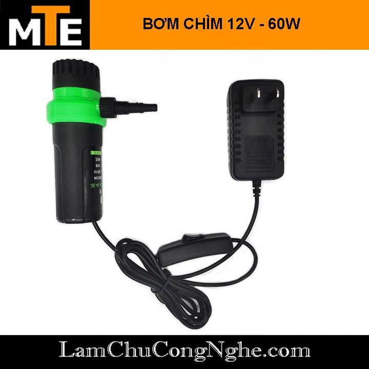 Bơm Chìm Mini 12VDC 8L/phút bơm nước cao 12m có sẵn nguồn 12V-2A và công tắc