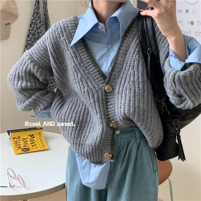 Áo Khoác Cardigan Dài Tay Cổ Chữ v Form Rộng Thời Trang Nhật Bản