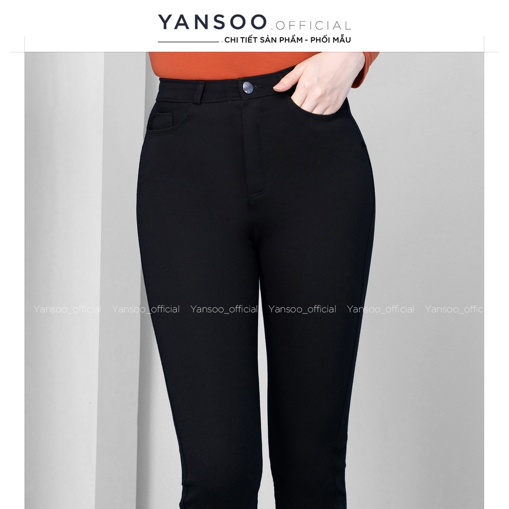 Quần tregging nữ Yansoo lưng cạp cao dài dáng thun ôm bó legging skinny vải giữ nhiệt màu đen Q13