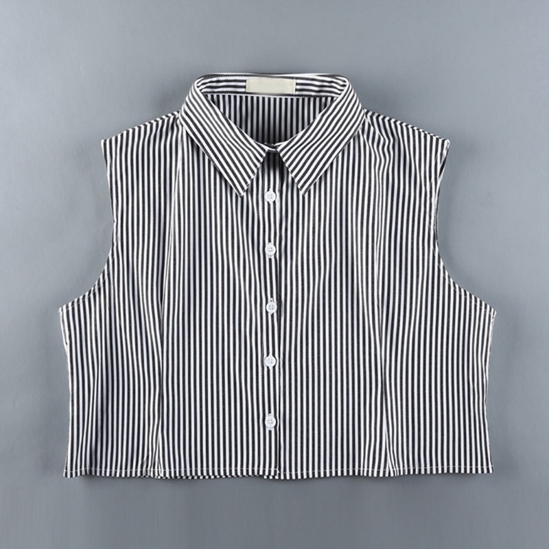 Xiangbao Áo Crop Top Không Tay Cổ Bẻ Rời Cài Nút Dọc In Họa Tiết Kẻ Sọc Dọc Cổ Điển Có Thể Thá