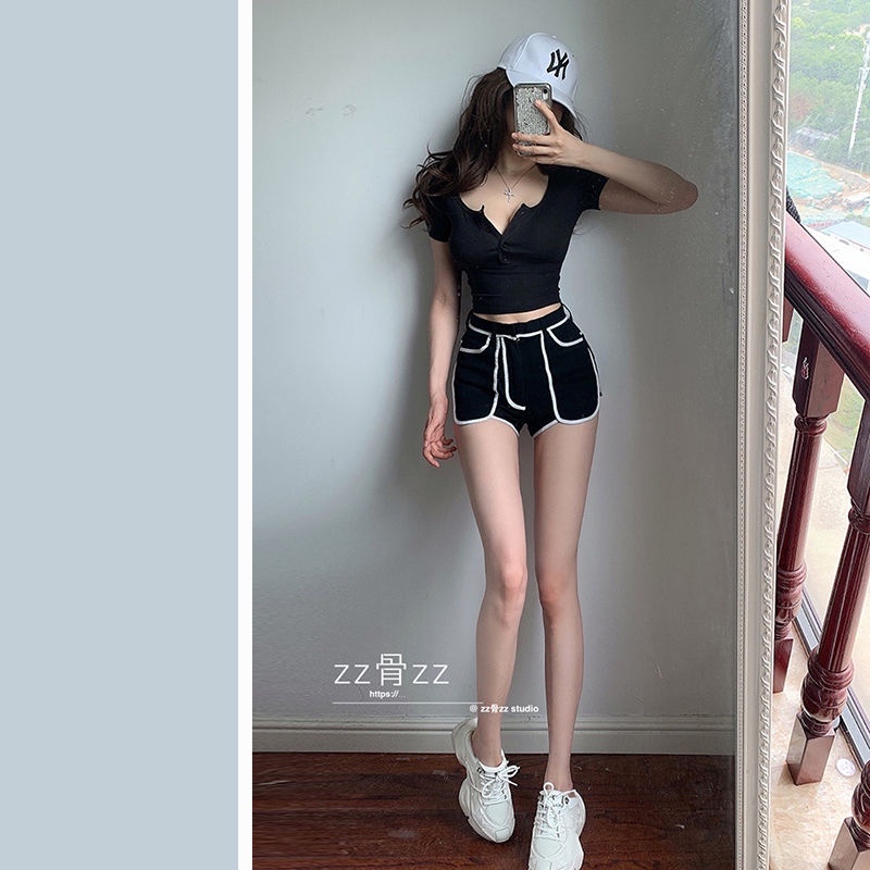 Áo Thun Tay Ngắn Cổ Chữ V Cài Nút Màu Trơn Phong Cách Âu Mỹ Thời Trang Cho Nữ 9SAA