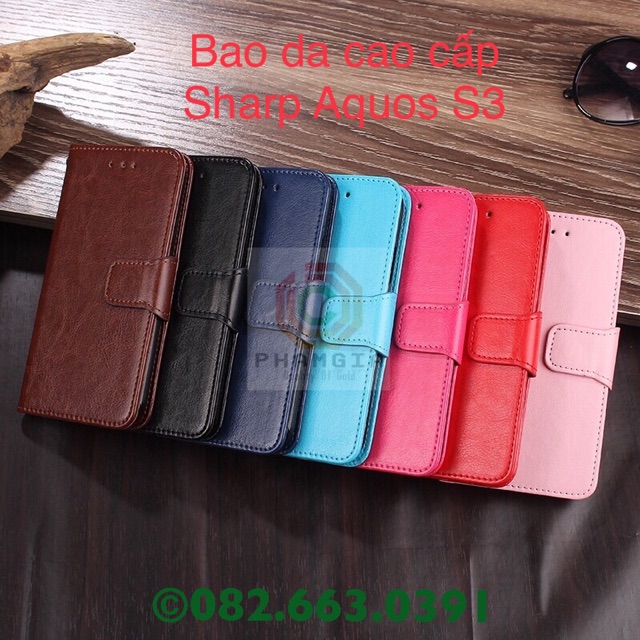 Bao da/ốp lưng nắp gập Sharp Aquos S3 cao cấp, có chống xem phim