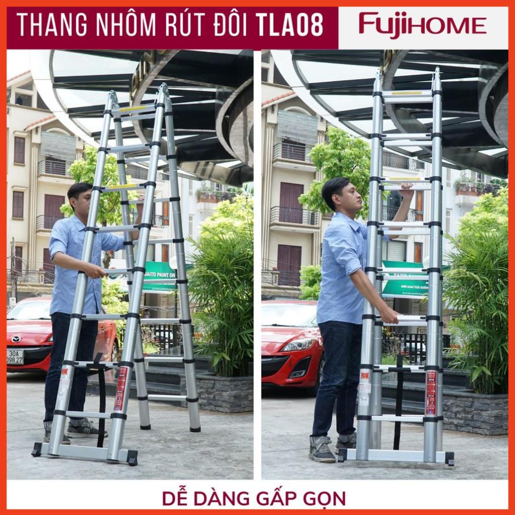 Thang nhôm rút chữ A FUJIHOME 3,8M - 5M gấp gọn chính hãng, thang rút đơn xếp gọn gia đình đa năng, thương hiệu Nhật Bản