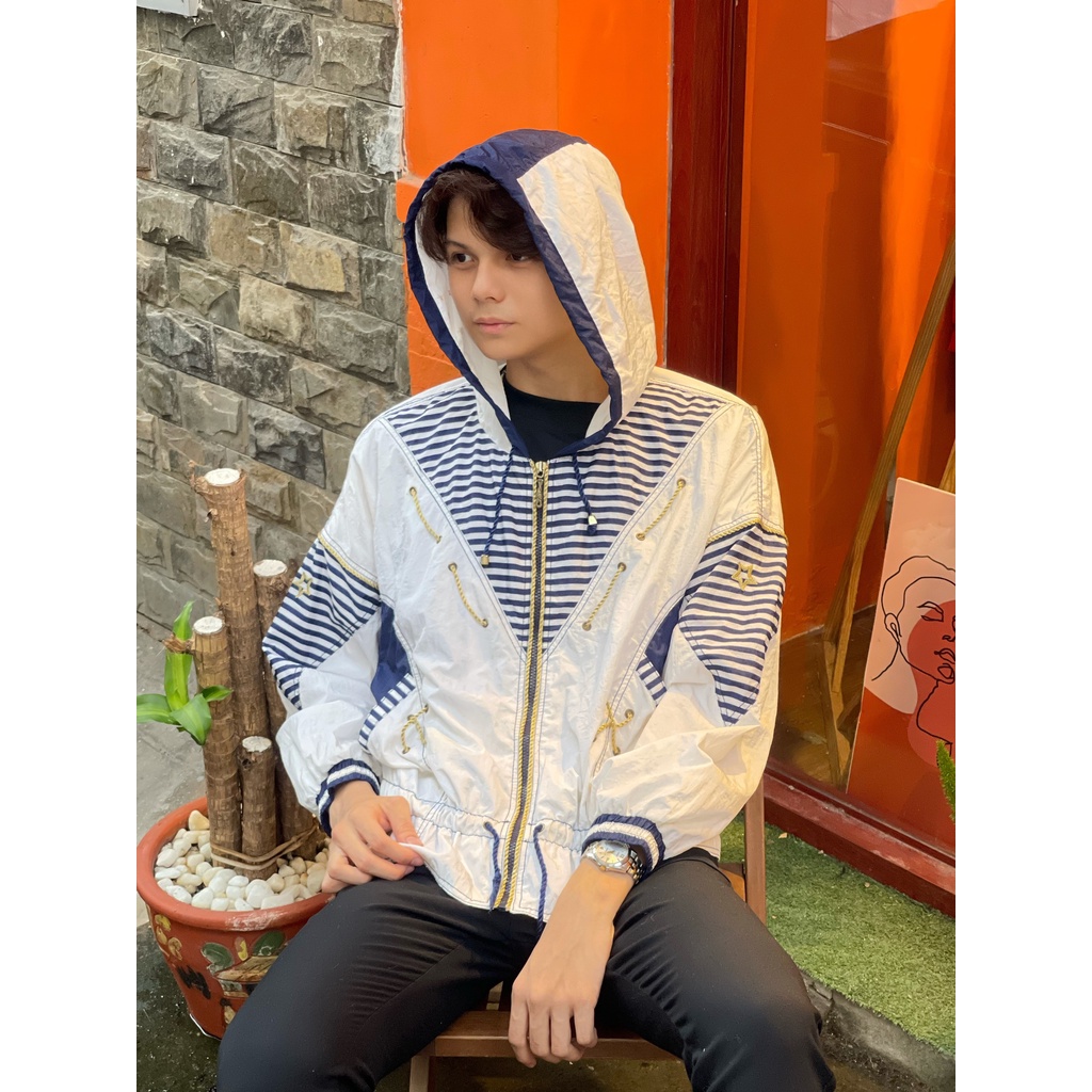Áo khoác bomber jacket chất liệu phao nam nữ unisex phối màu trắng phong cách thủy thủ có nón siêu đẹp