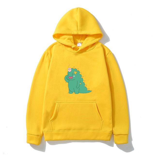 Áo Hoodie Ulzzang Nam Nữ Mùa Đông Ấm Áp Chất Nỉ Mềm Mịn Không Nhăn, Không Xù In 3D Cartoon Khủng Long Khóc Xinh Cute