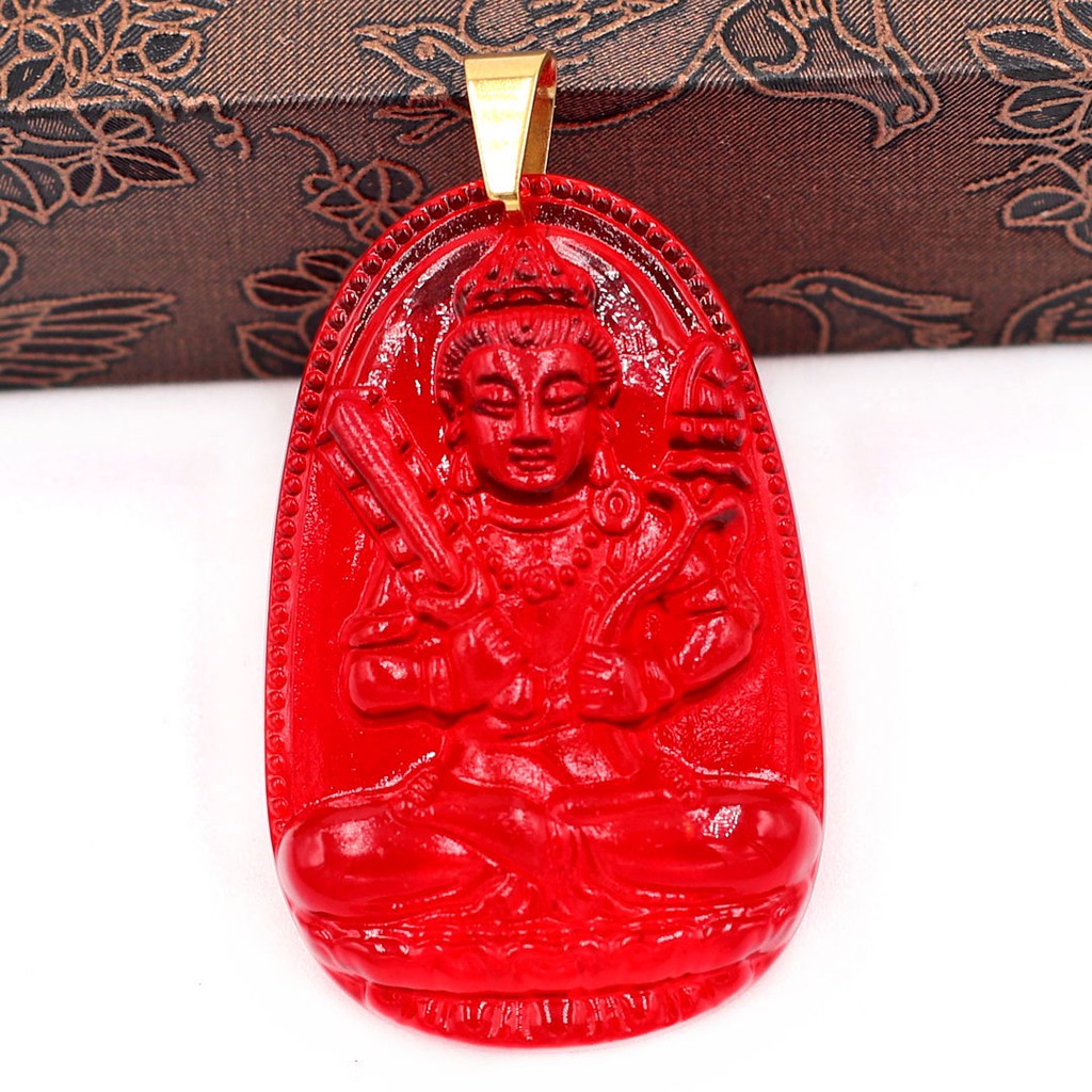 Mặt dây chuyền Phật Hư Không Tạng Bồ Tát pha lê đỏ 3.6cm - Phật bản mệnh tuổi Sửu, Dần - Mặt size nhỏ - Móc inox