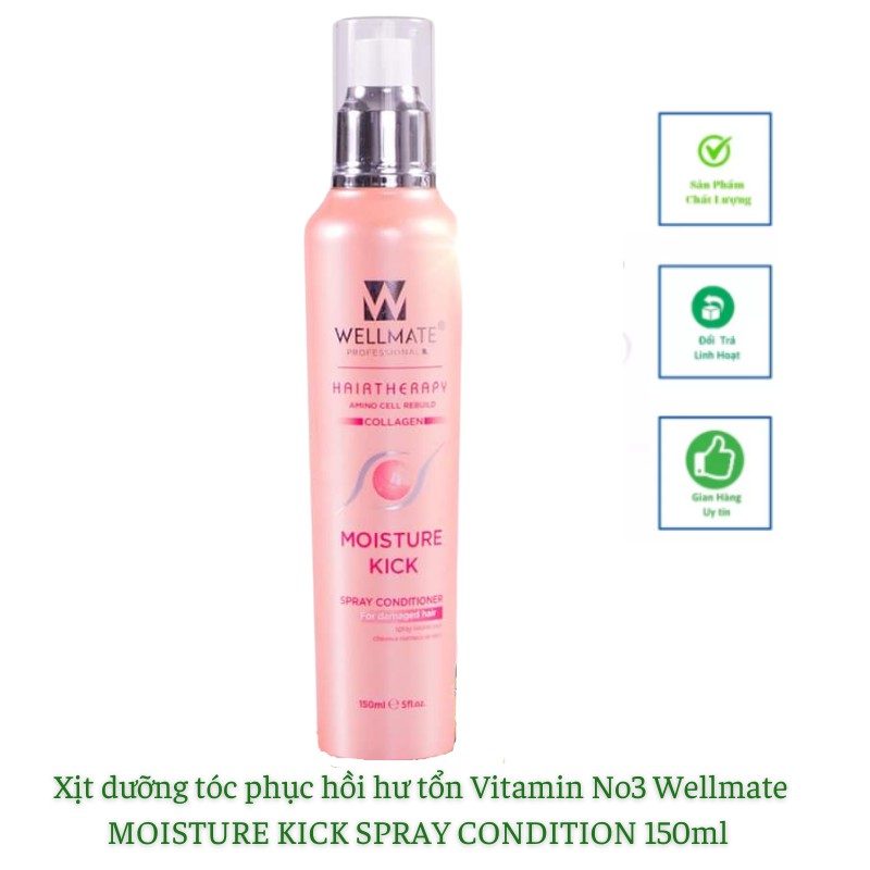 Xịt dưỡng tóc phục hồi hư tổn Vitamin No3 MOISTURE KICK SPRAY CONDITION Wellmate 150ml