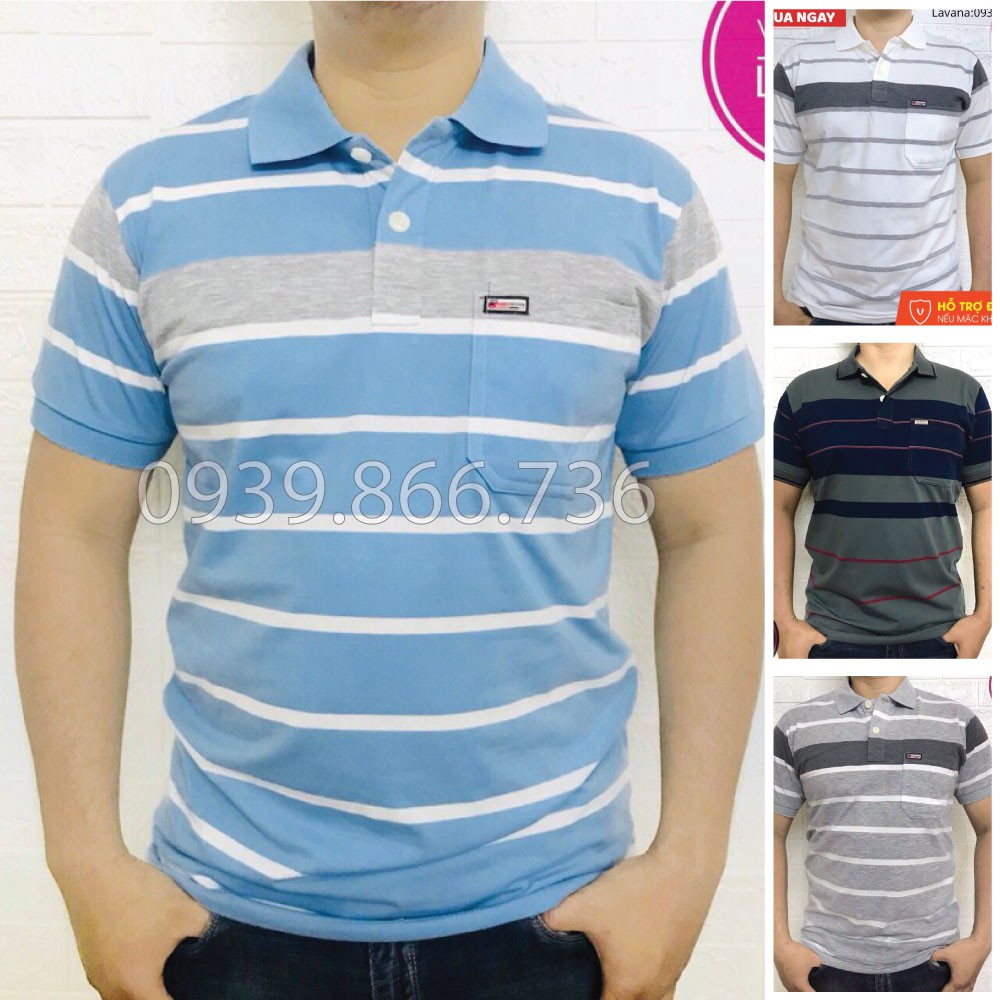 Áo Thun Nam Lớn Tuổi Có Túi vải cá sấu Cotton xuất xịn, chuẩn đẹp, màu Xanh Đen JD71 - JULIDO