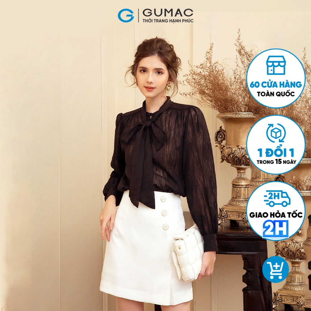 Áo sơ mi nữ thời trang GUMAC nơ cổ AB910