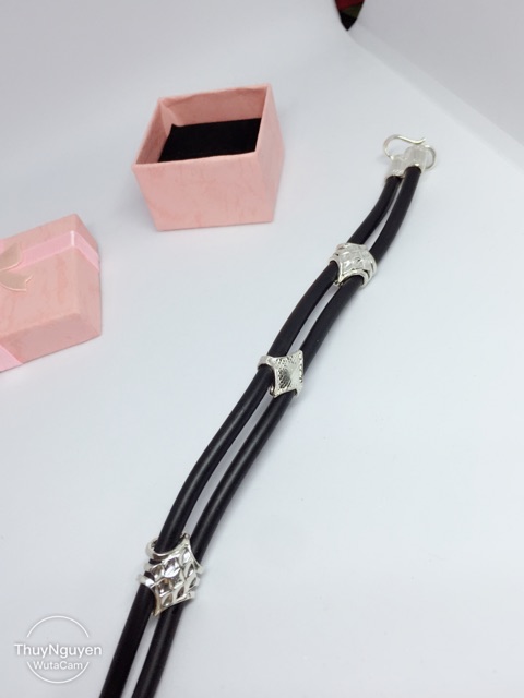 Vòng tay cao su bịt bạc ta mẫu cá tính nam nữ