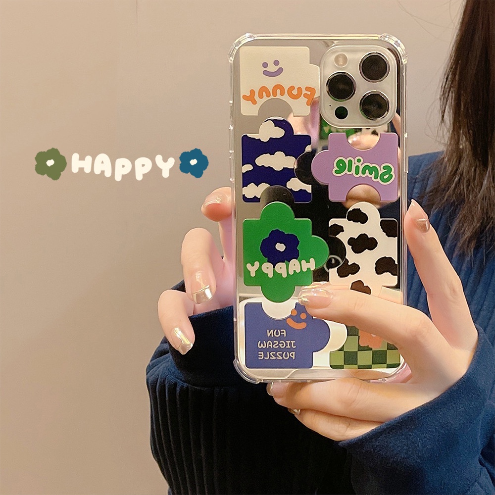 Ốp Điện Thoại Tráng Gương Kiểu Mảnh Ghép Hoạt Hình Dễ Thương Cho Iphone 11 8 7 Plus SE2 XS XR 12 13 Mini PRO MAX