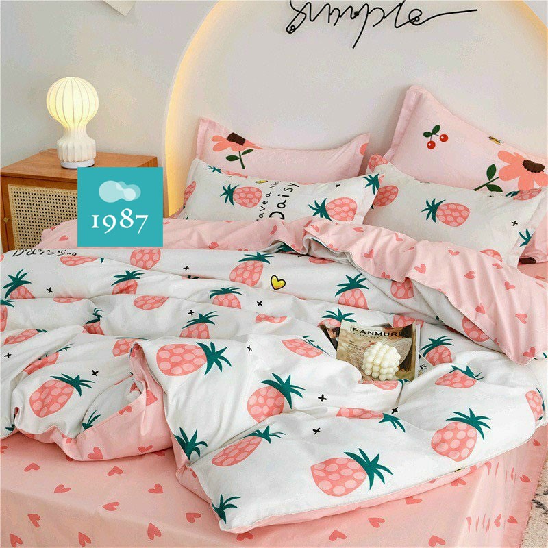 Bộ Chăn Ga Cotton Poly Màu Hồng ,Phong Cách Hàn Quốc⭐Ga Sẽ Được Làm Theo Kích Thước Đệm Của Khách Hàng⭐POLY