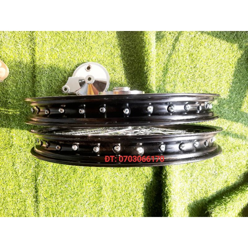 Cặp bánh căm WAVE RS,WAVE S110, niền nhôm SOLUTE, đùm căm mạ CROM loại 1,kèm má đùm.