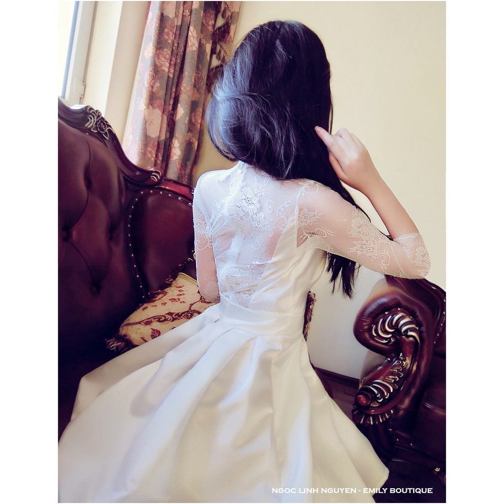 Đầm dáng xòe mini tay lưới dài Emilyshop