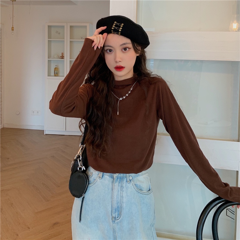 Áo thun tay dài cổ cao thời trang Hàn Quốc dành cho nữ