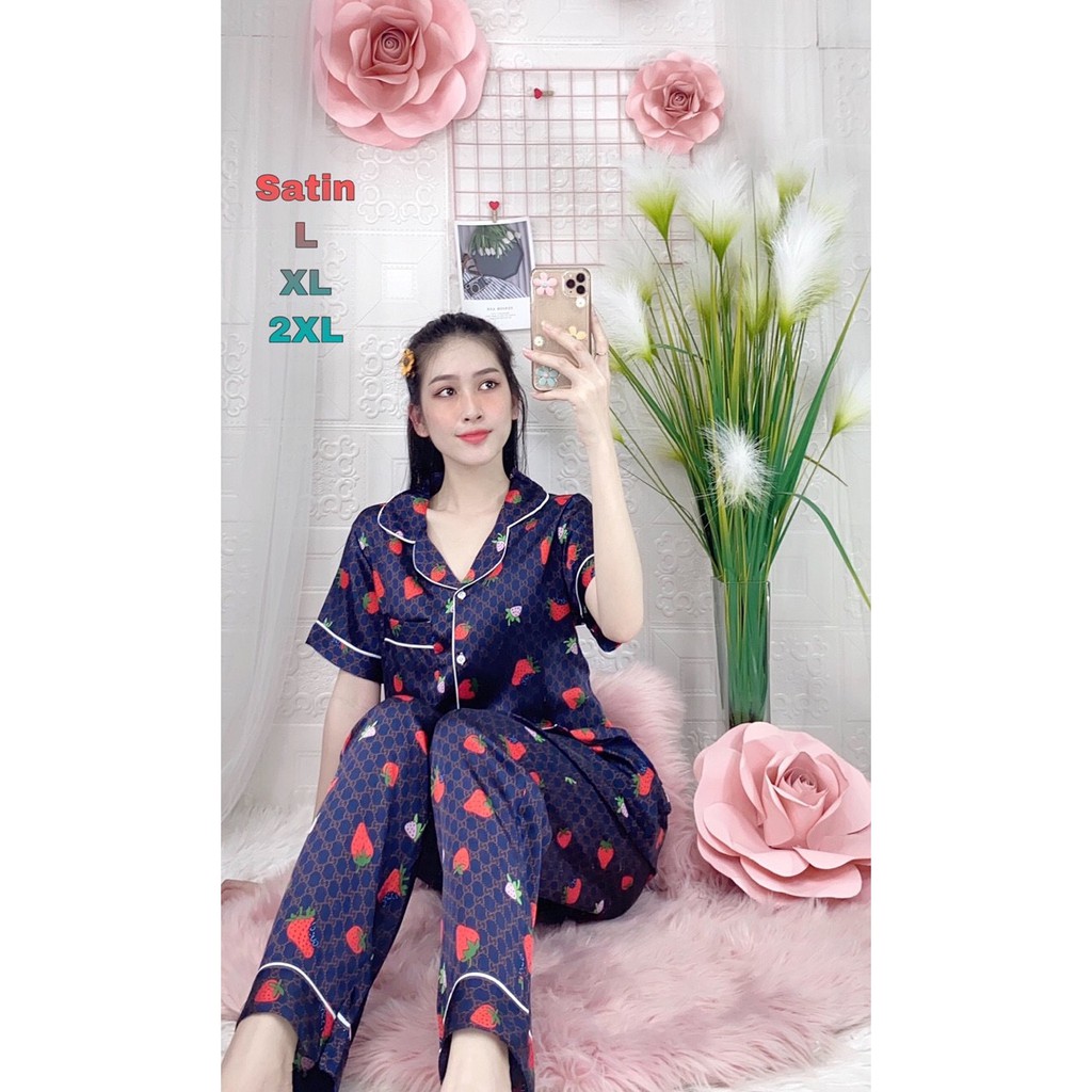 ĐỒ BỘ PIJAMA LỤA SATIN IN HÌNH QUẦN DÀI TAY NGẮN | BigBuy360 - bigbuy360.vn