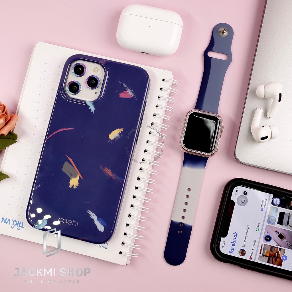 [COMBO 3 MÓN] ỐP LƯNG UNIQ REVERIE CHO IPHONE + DÂY SILICON HỌA TIẾT CHO  APPLE WATCH + ỐP VIỀN ĐÍNH ĐÁ CHO APPLE WATCH