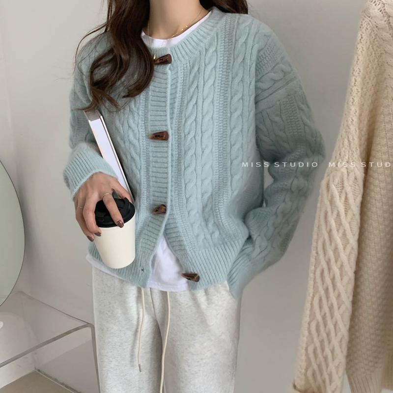 Áo Khoác Cardigan Dệt Kim Dáng Rộng Phối Nút Kiểu Hàn Quốc Thời Trang Mùa Thu Cho Nữ