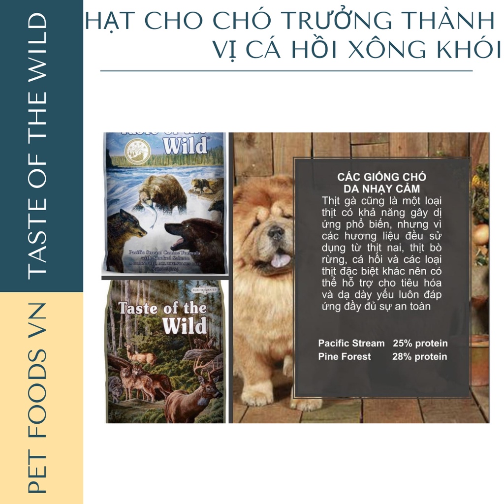 Hạt cho chó TASTE OF THE WILD Pacific Stream 12kg vị Cá Hồi Xông Khói