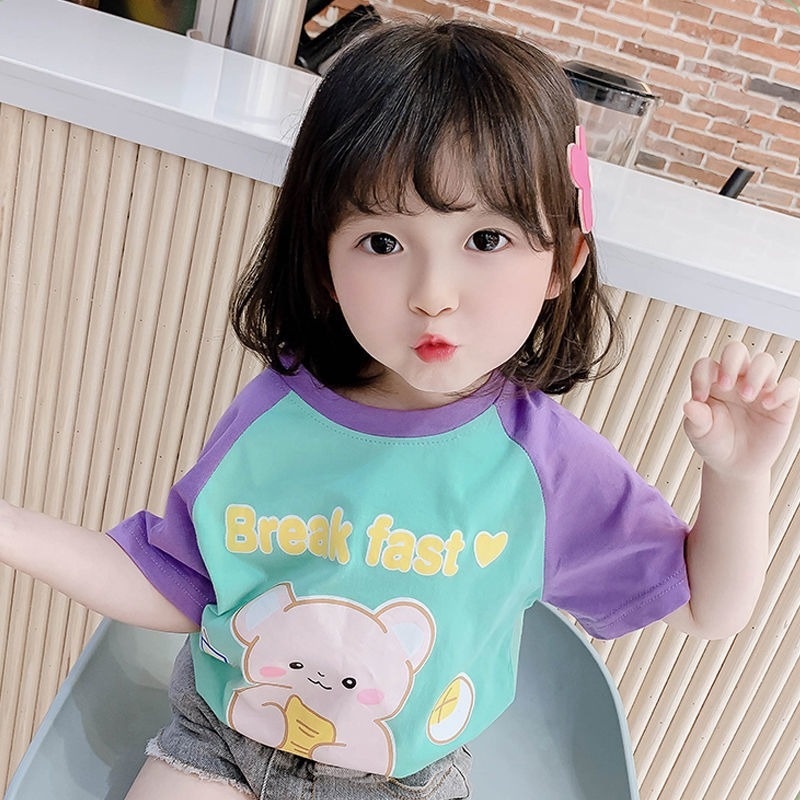 Áo thun tay ngắn màu sắc tương phản dành cho bé gái