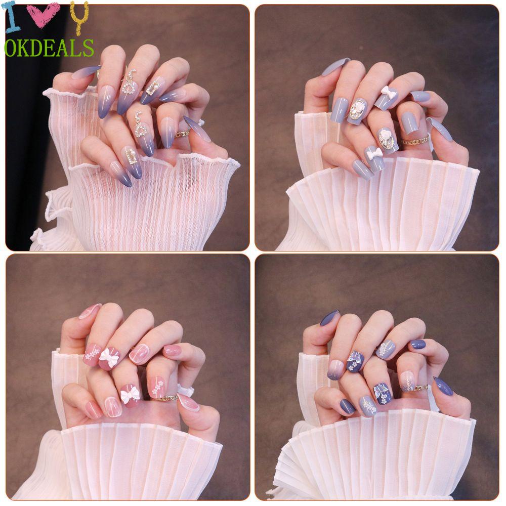 [Hàng mới về] Set 24 cái móng giả đính nơ phong cách Pháp thời trang
