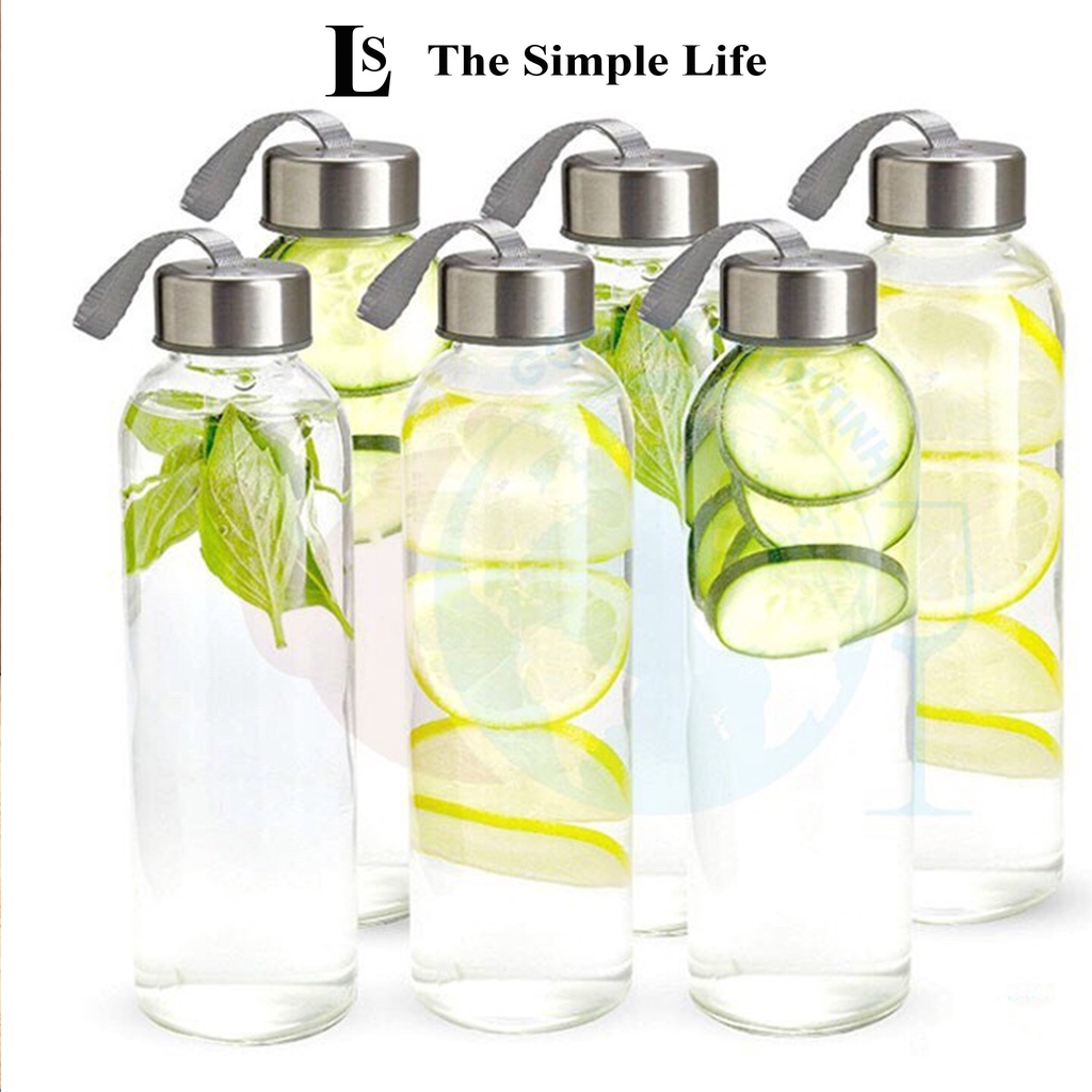 Bình thủy tinh đựng nước, bình thủy tinh, chai đựng nước ép, detox có nắp nhôm bạc 300ml +hỗ trợ in tem dán theo yêu cầu