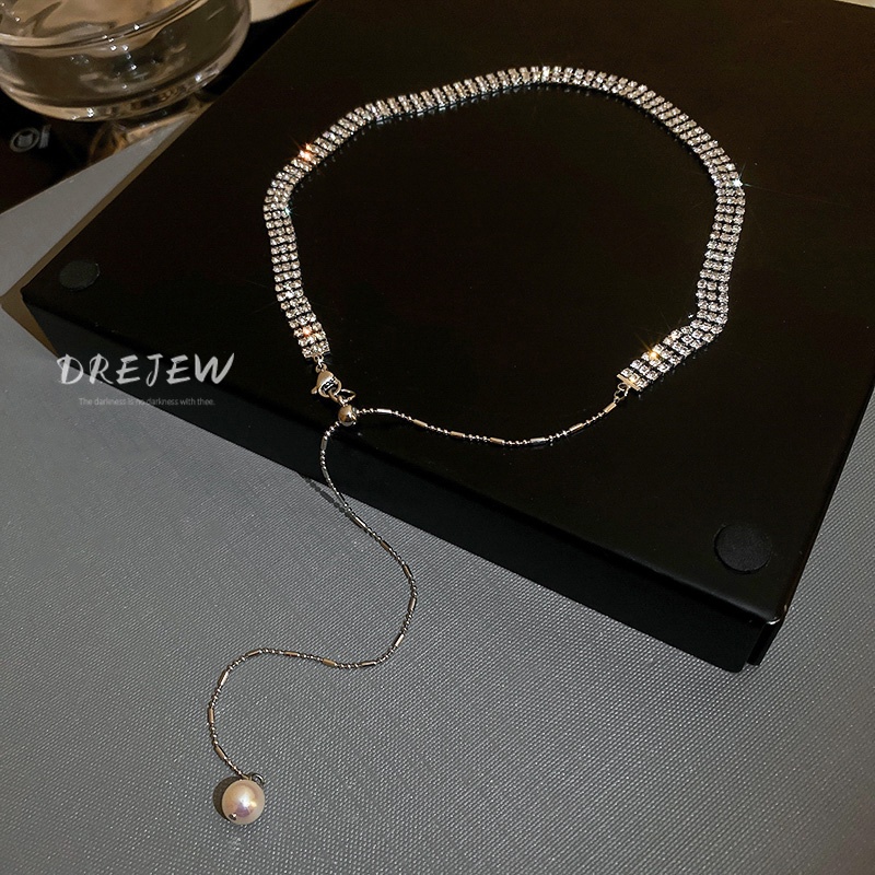 DREJEW Vòng Cổ Choker Ngọc Trai Kim Cương Ngọc Trai Siêu Lấp Lánh Thiết Kế Cảm Giác Độc Đáo Thời Trang Châu Âu Cho Nữ