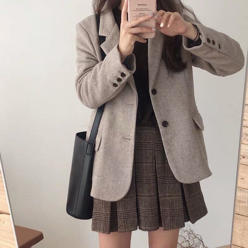 Áo khoác dạ nữ 2 lớp ulzzang dáng lửng ngắn chất dày dặn, áo khoác dạ nữ 2 lớp ngắn cổ sen phối lông trắng 2 hàng cúc | BigBuy360 - bigbuy360.vn