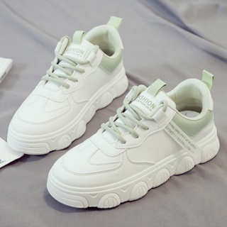 Giày thể thao basic nữ ABCD, Sneaker trắng đế bằng da trơn
