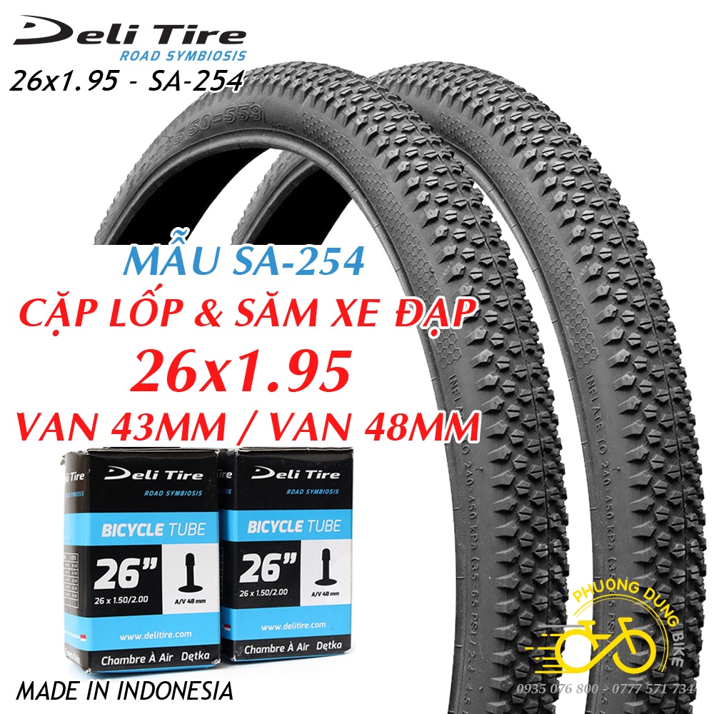 Cặp Lốp (vỏ) và Ruột (săm) xe đạp Deli Tire SA254 26x1.95