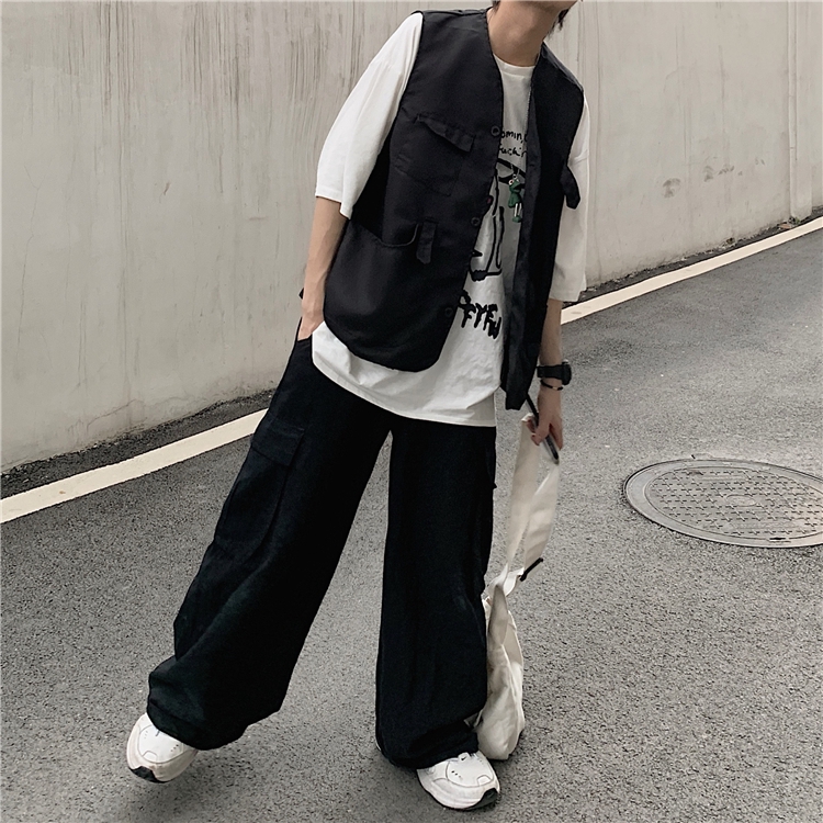 Áo Khoác Không Tay Dáng Rộng Phối Nhiều Túi Phong Cách Chiến Thuật Cá Tính | BigBuy360 - bigbuy360.vn