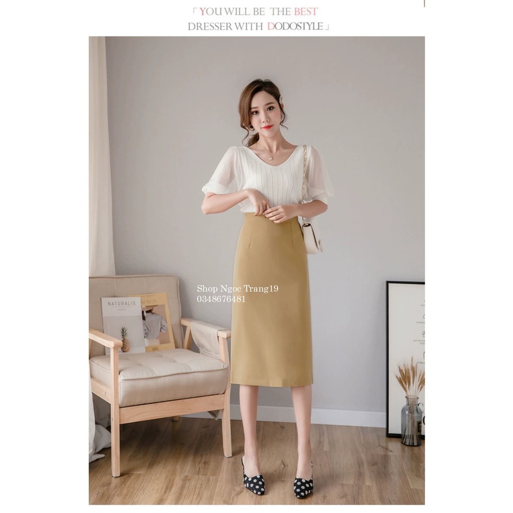 chân váy chữ A dáng dài 70cm sẻ sau thiết kế