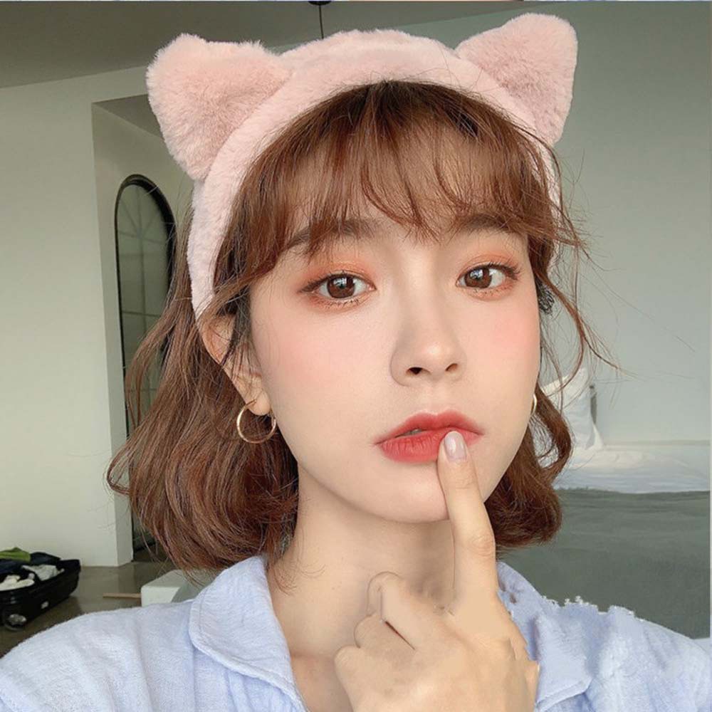 Cài tóc rửa mặt tai mèo bằng vải lông nhiều màu tùy chọn dễ thương cho nữ