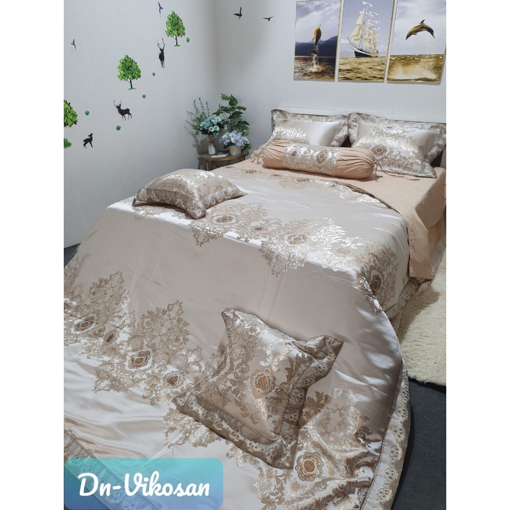 Bộ chăn ga gối gấm hoàng gia cao cấp 5 món