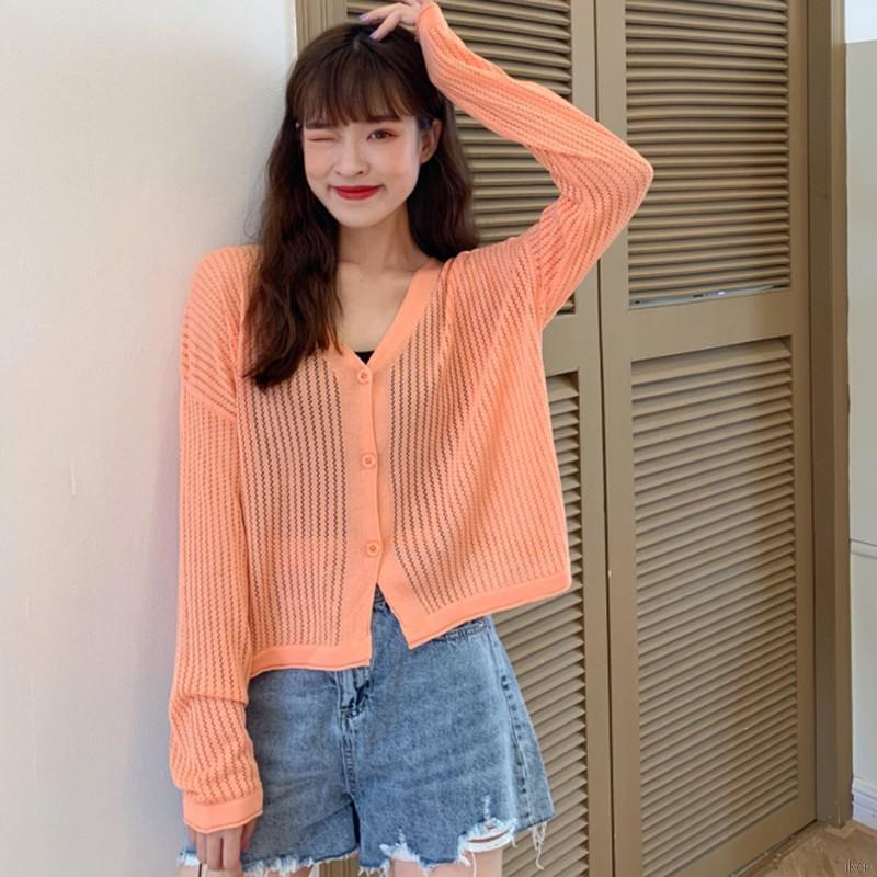 Áo Khoác Cardigan Dệt Kim Tay Dài Chống Nắng Thời Trang Cho Nữ