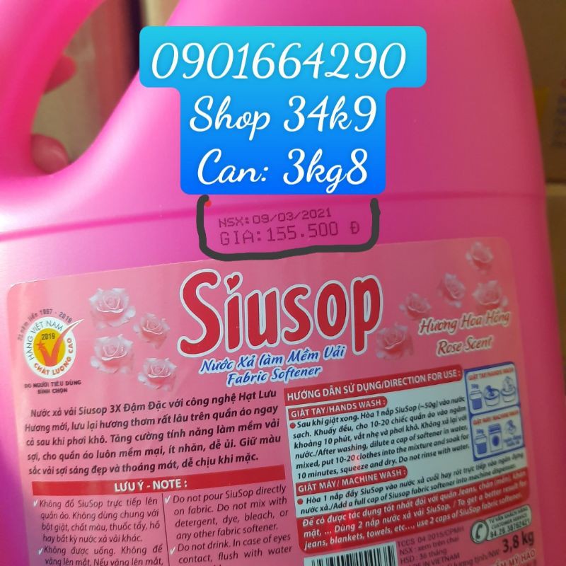 [FREESHIP 70K] 3 lít 8 Nước xả vải SIUSOP can 3kg8 Chọn màu chat với shop nhé