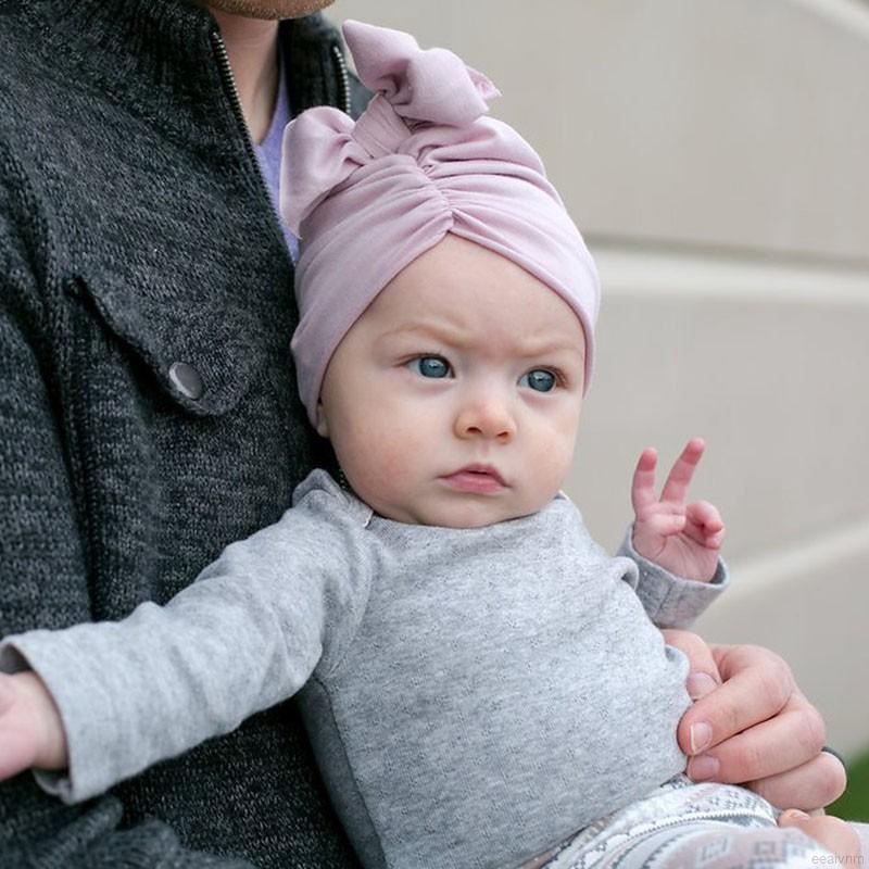 Mũ turban đàn hồi thắt nơ xinh xắn giữ ấm đầu cho bé sơ sinh