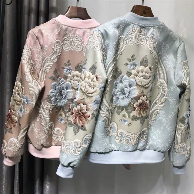 Áo khoác bomber jackets satin thêu hoa nổi | BigBuy360 - bigbuy360.vn