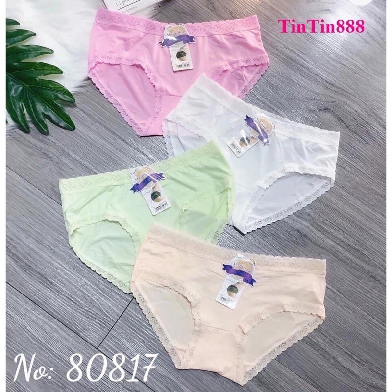 [ Bán Sỉ ] Bộ 10 quần thái lan viền ren _ Quần lót Lưng Cao cotton Nữ Trơn mịn 819