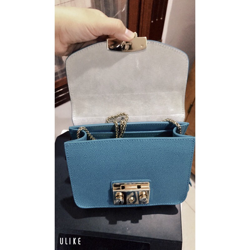 Túi xách Furla size 17cm mini màu Turchese hot hiếm auth like new