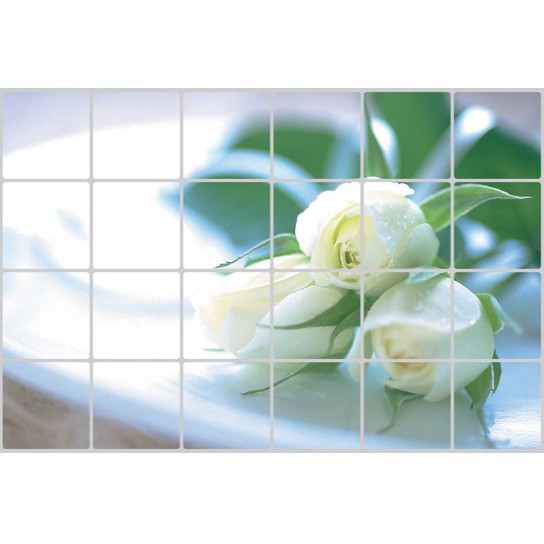 Decal dán bếp tráng nhôm cách nhiệt size lớn - hoa hồng trắng