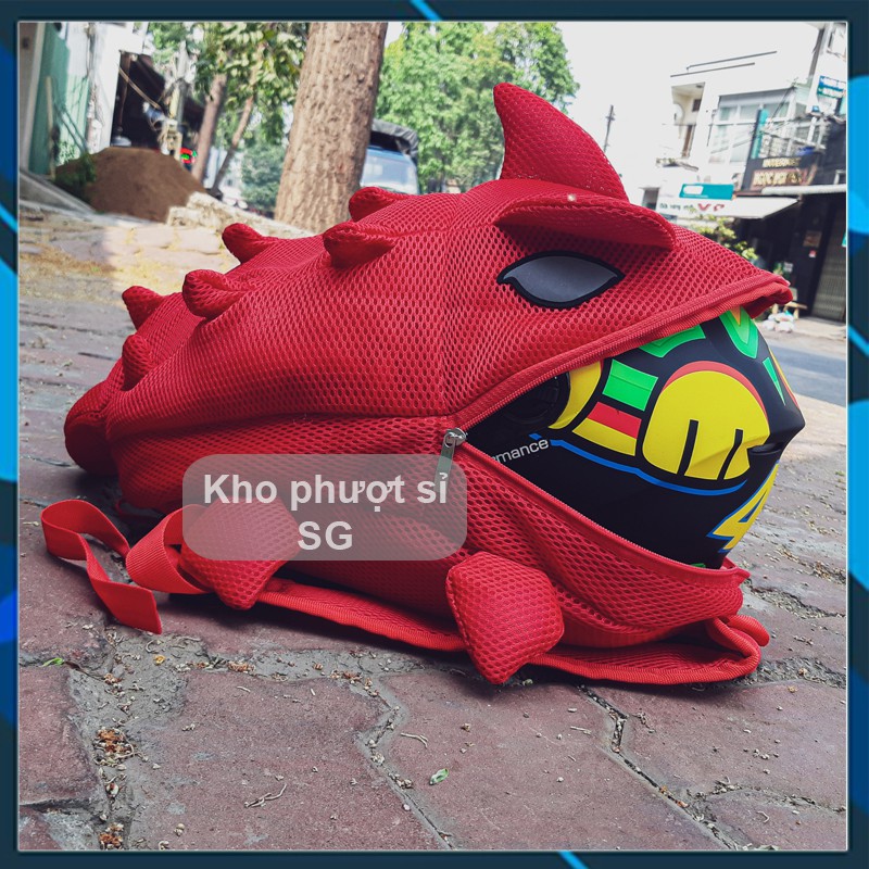 Balo khủng long lưới đựng mũ bảo hiểm 3/4, fullface size lớn màu đỏ bằng lưới chống nước